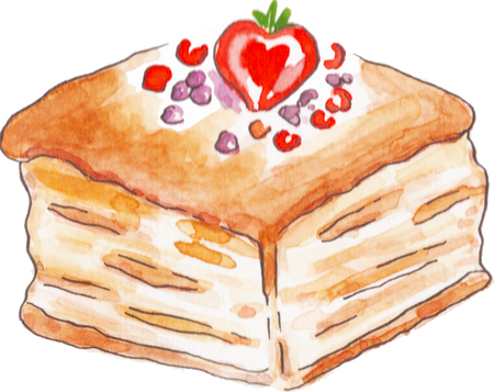 Watercolor Puff Pastry with Berries Dessert