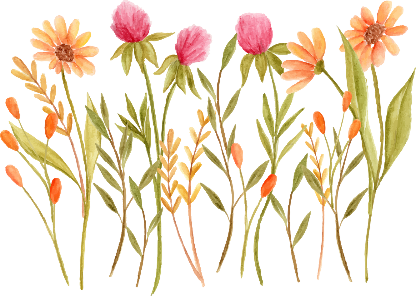 Watercolor pink and orange flower arrangement
